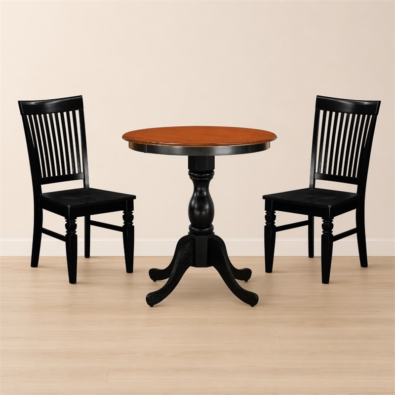 Pemberly Row 3-Piece Cherry Table Set with Slatted Chairs