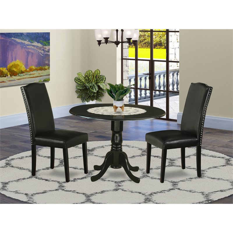 Pemberly Row 3-Piece Round Wood Dining Set in Black and PU Leather