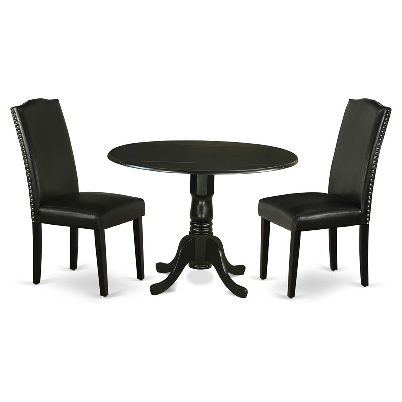 Pemberly Row 3-Piece Round Wood Dining Set in Black and PU Leather