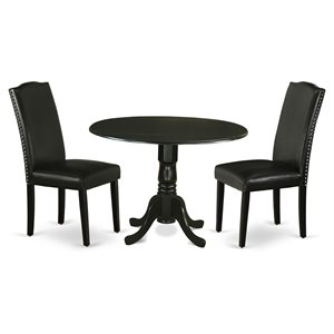Pemberly Row 3-Piece Round Wood Dining Set in Black and PU Leather