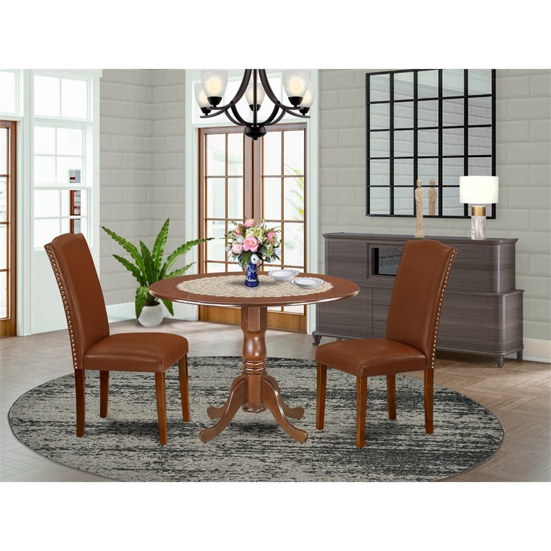 Pemberly Row 3-Piece Wood Dining Set with Brown Chairs and Mahogany Finish