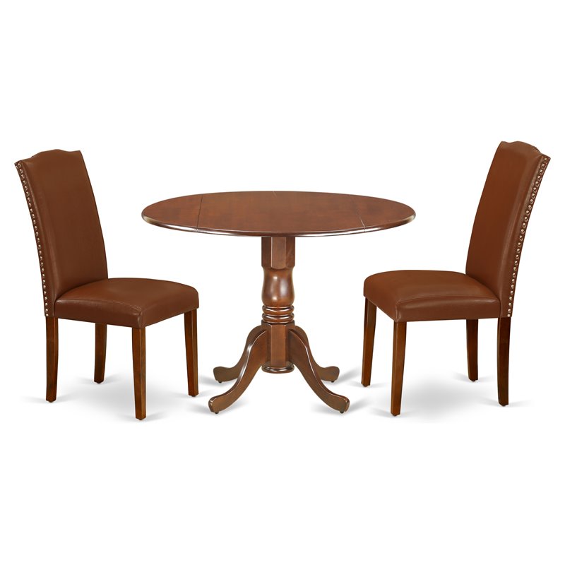 Pemberly Row 3-Piece Wood Dining Set with Brown Chairs and Mahogany Finish