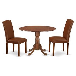Pemberly Row 3-Piece Wood Dining Set with Brown Chairs and Mahogany Finish