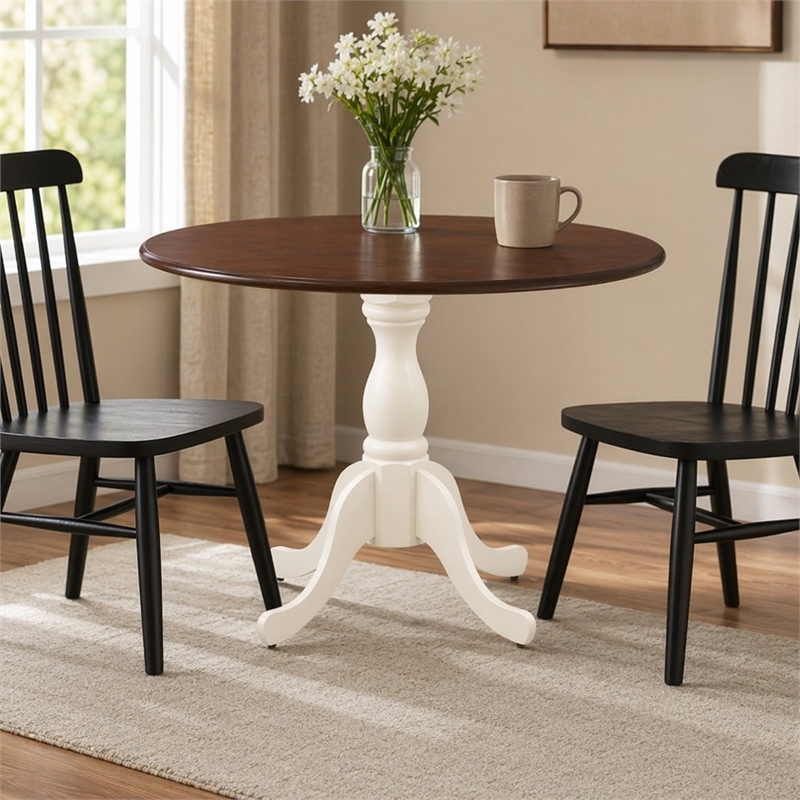 Pemberly Row Round Rubberwood Dining Table in Mahogany Finish