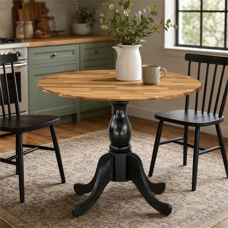 Pemberly Row Round Rubberwood Dining Table in Natural Finish