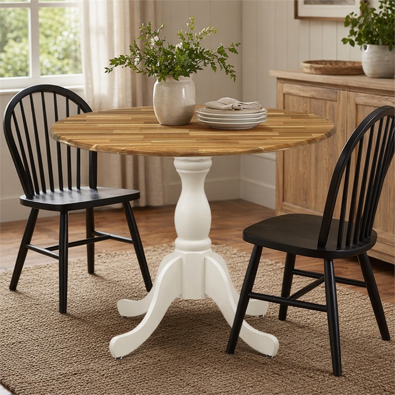 Pemberly Row Round Rubberwood Kitchen Table in Natural Finish