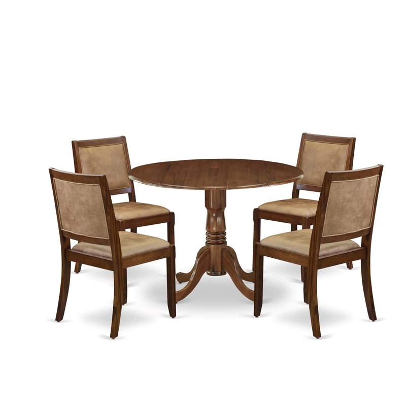 Pemberly Row 5 Piece Dining Set with Walnut Finish and Faux Leather Seats