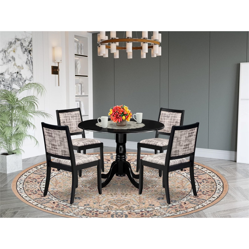 Pemberly Row 5-Piece Dining Set in Black Wood with Faux Leather Seats