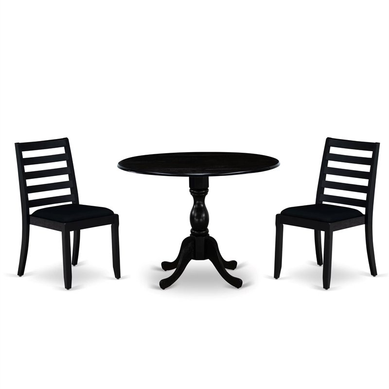 Pemberly Row 3-Piece Dining Set in Wire Brushed Black Wood with Linen Seats