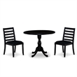Pemberly Row 3-Piece Dining Set in Wire Brushed Black Wood with Linen Seats
