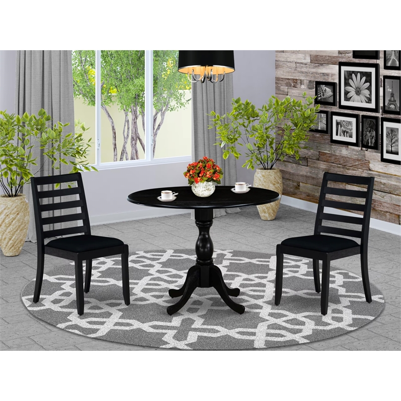 Pemberly Row 3-Piece Dining Set in Wire Brushed Black Wood with Linen Seats