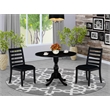 Pemberly Row 3-Piece Dining Set in Wire Brushed Black Wood with Linen Seats