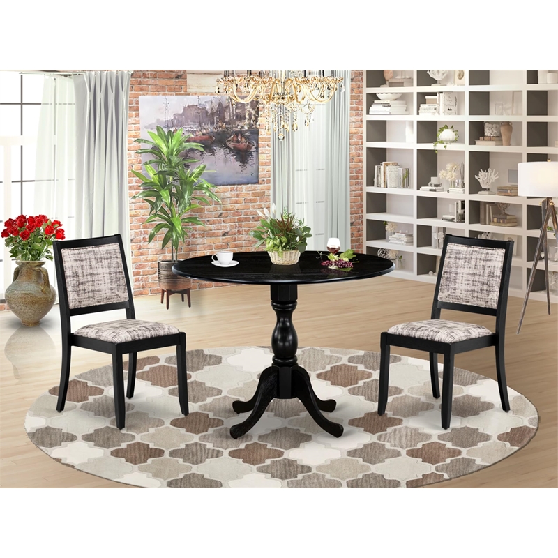 Pemberly Row 3-Piece Dining Set in Wire Brushed Black Wood with Faux Leather