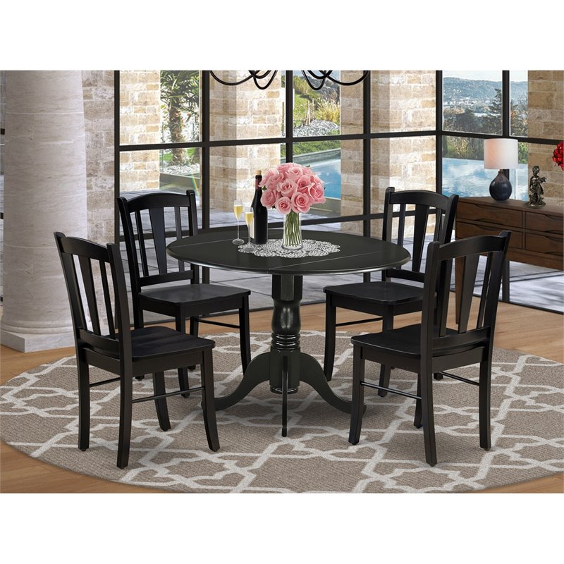 Pemberly Row 5-Piece Wooden Dining Set with Black Finish and Round Table
