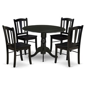 Pemberly Row 5-Piece Wooden Dining Set with Black Finish and Round Table