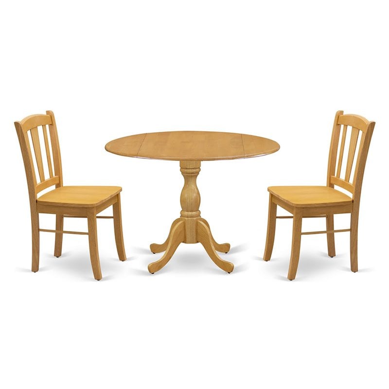 Pemberly Row 3-Piece Wooden Dining Set with Oak Finish and Pedestal Table