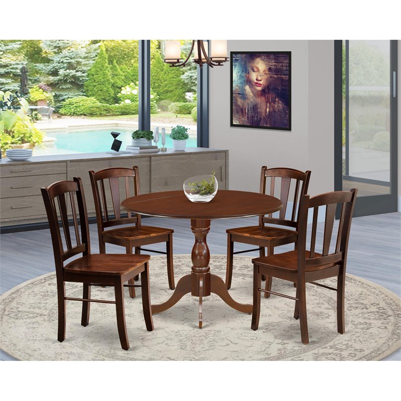 Pemberly Row 5-Piece Wooden Dining Set with Mahogany Finish and Dropleaf Table