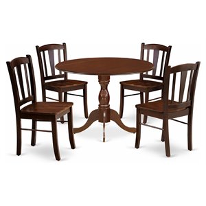 Pemberly Row 5-Piece Wooden Dining Set with Mahogany Finish and Dropleaf Table