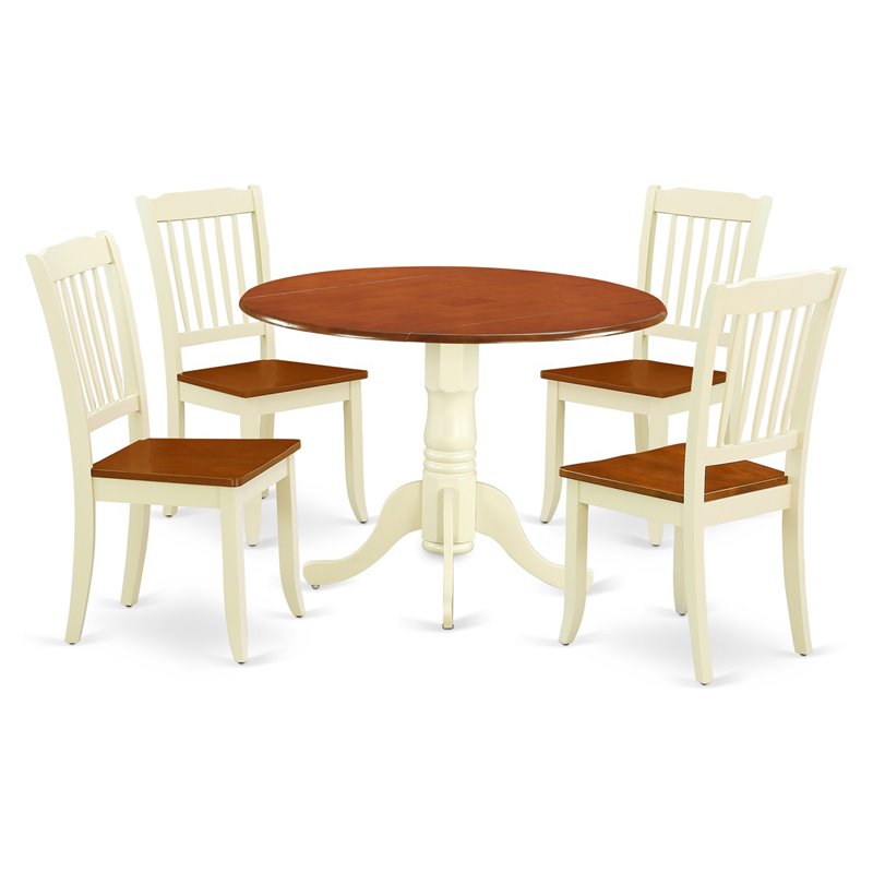 Pemberly Row 5-Piece Wooden Dining Set with Round Table in Buttermilk/Cherry