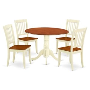 Pemberly Row 5-Piece Wooden Dining Set with Round Table in Buttermilk/Cherry