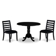 Pemberly Row 3-Piece Black Dining Set with Linen Upholstered Chairs