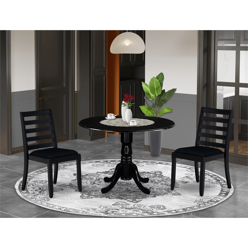 Pemberly Row 3-Piece Black Dining Set with Linen Upholstered Chairs