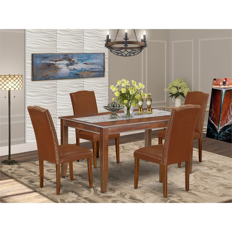 Pemberly Row 5-Piece Wood Dining Table Set in Mahogany Finish