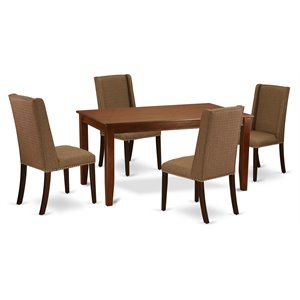 Pemberly Row 5-Piece Dining Room Set with Mahogany Table and Beige Chairs