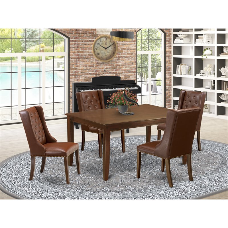 Pemberly Row 5-Piece Wood Dinette Set Faux Leather in Mahogany