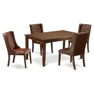 Pemberly Row 5-Piece Wood Dinette Set Faux Leather in Mahogany