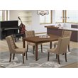 Pemberly Row 5-Piece Wood Dining Set Linen Fabric in Mahogany/Light Sable