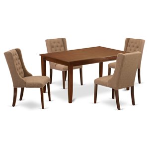 Pemberly Row 5-Piece Wood Dining Set Linen Fabric in Mahogany/Light Sable