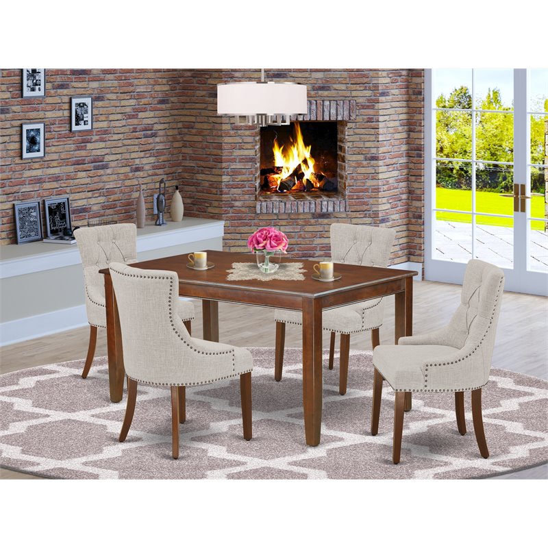 Pemberly Row 5-Piece Dining Set in Linen Fabric Mahogany/Doeskin