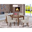 Pemberly Row 5-Piece Dining Set in Linen Fabric Mahogany/Doeskin