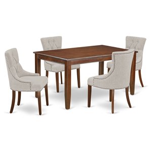 Pemberly Row 5-Piece Dining Set in Linen Fabric Mahogany/Doeskin