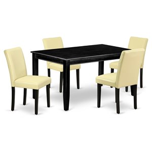 Pemberly Row 5-Piece Wood Dining Set with Black Table and Eggnog Chairs