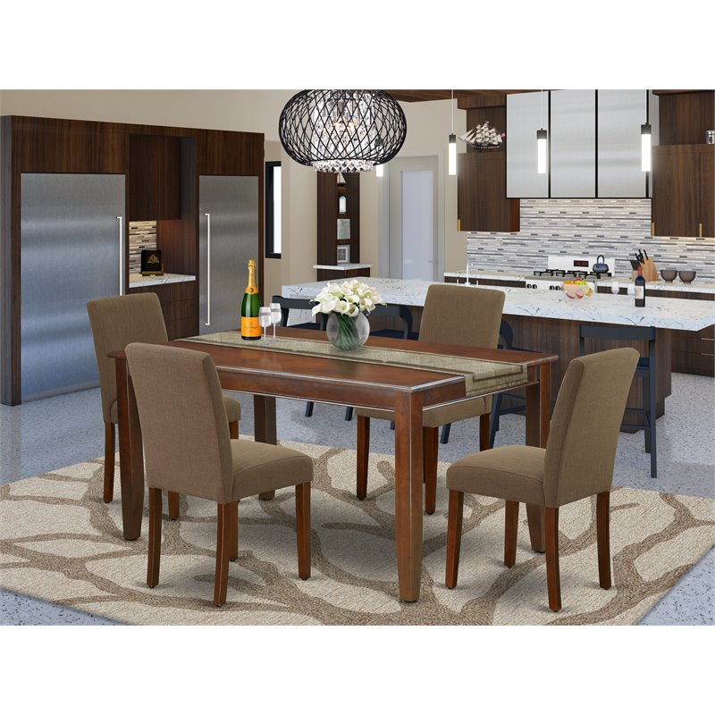 Pemberly Row 5-Piece Wood Dining Set with Mahogany Table and Coffee Chairs