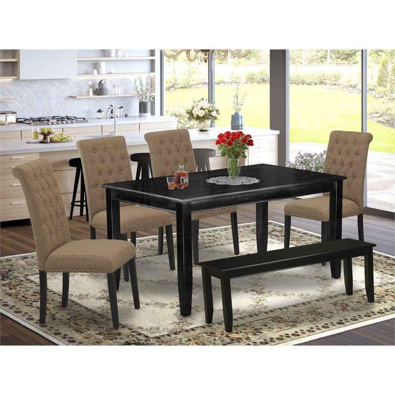 Pemberly Row 6-Piece Wood Dining Set with Linen Seats in Black/Light Sable