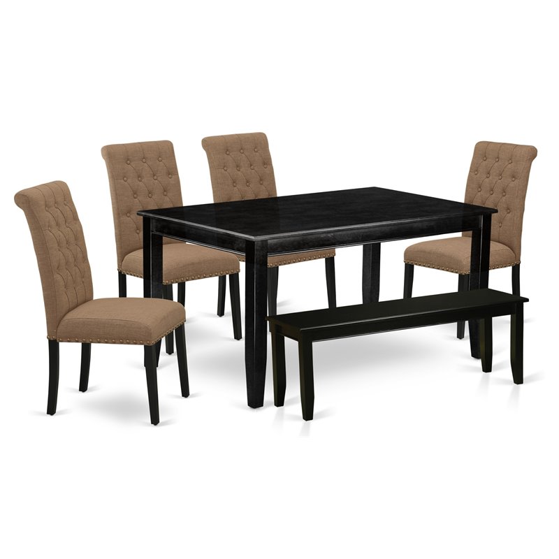 Pemberly Row 6-Piece Wood Dining Set with Linen Seats in Black/Light Sable