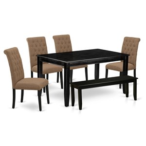 Pemberly Row 6-Piece Wood Dining Set with Linen Seats in Black/Light Sable