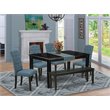 Pemberly Row 6-Piece Wood Dining Set with Bench in Black/Blue