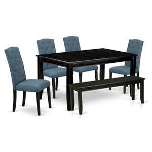 Pemberly Row 6-Piece Wood Dining Set with Bench in Black/Blue