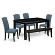 Pemberly Row 6-Piece Wood Dining Set with Bench in Black/Blue