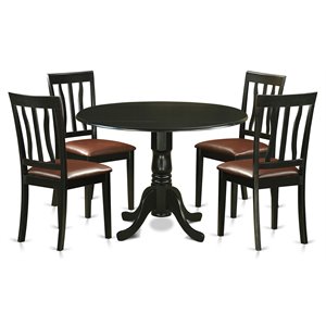 Pemberly Row 5-Piece Wood Dining Table Set Black Finish Faux Leather Seats