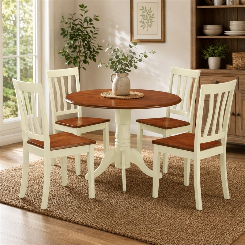 Pemberly Row 5-Piece Wood Dining Set Buttermilk/Cherry Finish Slatted Back