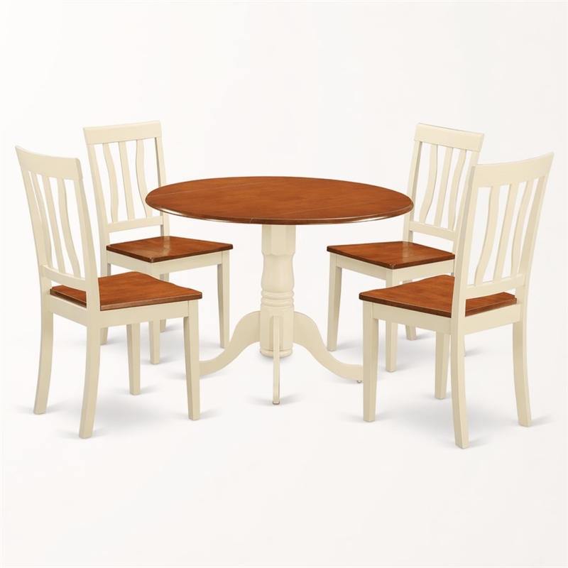 Pemberly Row 5-Piece Wood Dining Set Buttermilk/Cherry Finish Slatted Back
