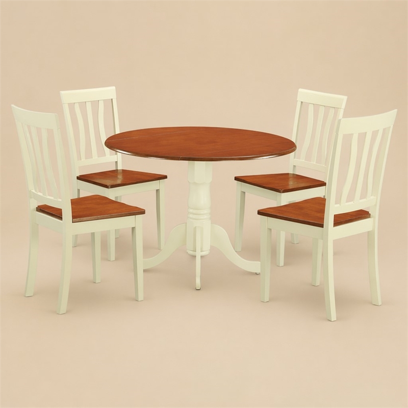 Pemberly Row 5-Piece Wood Dining Set Buttermilk/Cherry Finish Slatted Back