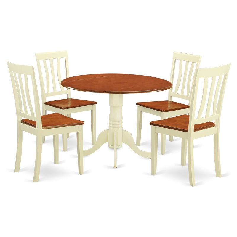 Pemberly Row 5-Piece Wood Dining Set Buttermilk/Cherry Finish Slatted Back