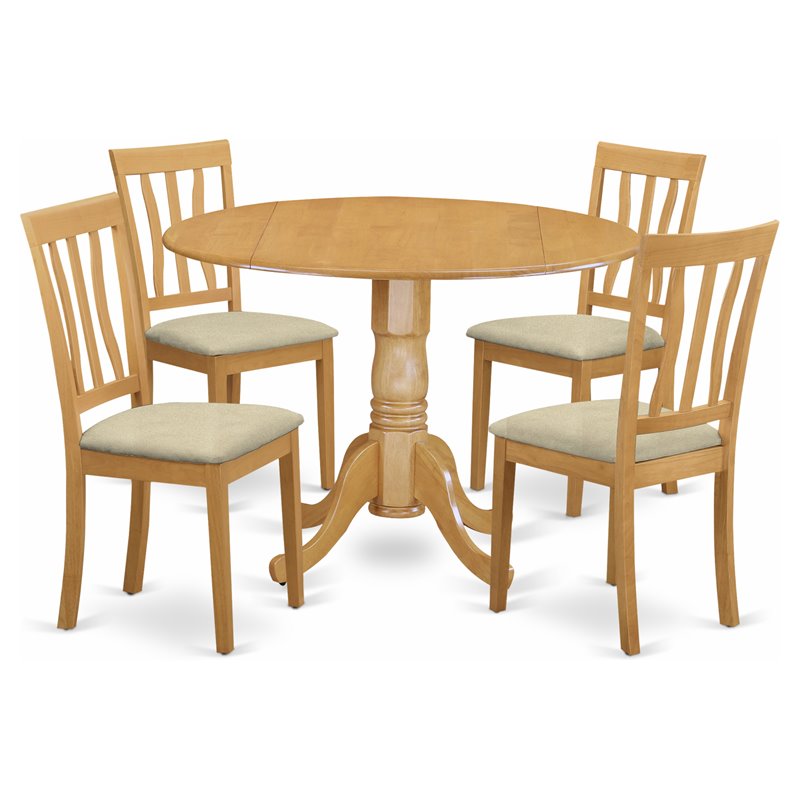 Pemberly Row 5-Piece Wood Dinette Set Oak Finish with Slatted Back Chairs