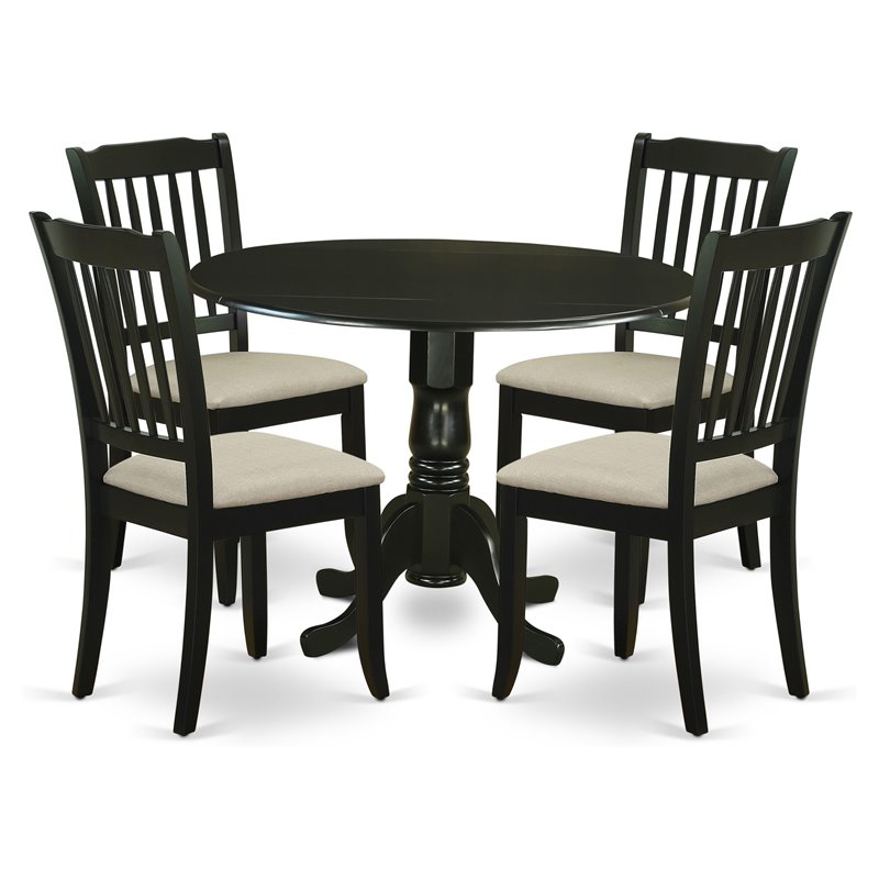 Pemberly Row 5-Piece Wood Dining Set with Slatted Chairs in Black